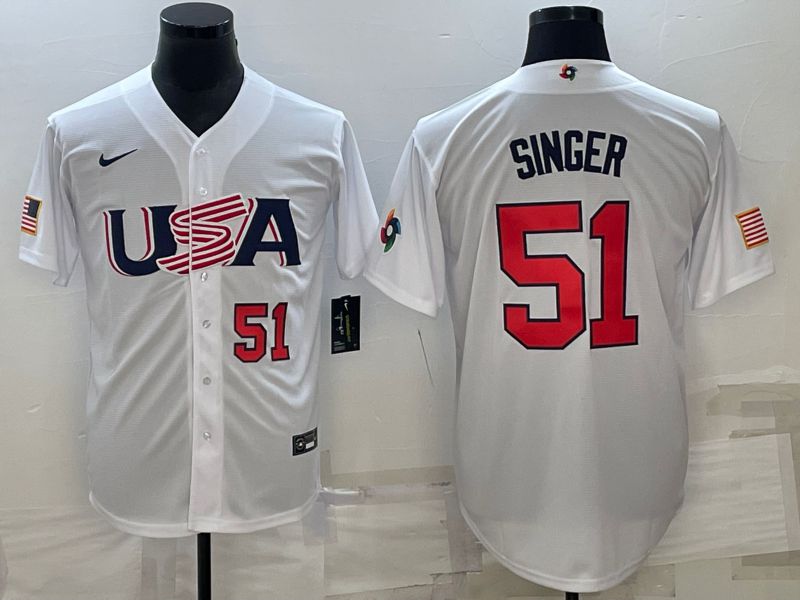 Men 2023 World Cub USA 51 Singer White Nike MLB Jersey5